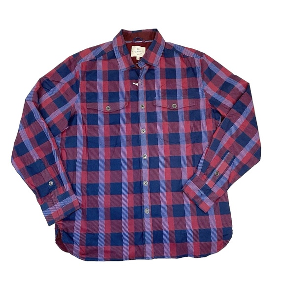 CON.STRUCT Mens Size L Red & Blue Plaid Checkered Shirt Jacket Lined Pockets NWT - Picture 1 of 15
